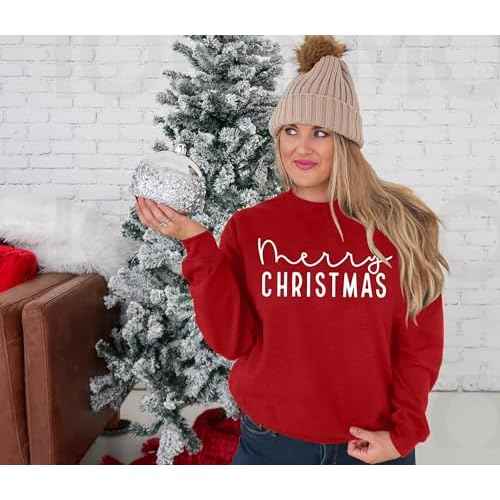 Merry Christmas Sweatshirts Women Classic Merry Letter Print Sweatshirts Xmas Holiday Party Pullover Blouse