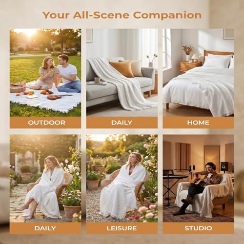 Large White Picnic Blanket 70 x 70 Inches for Outdoor & Indoor Use