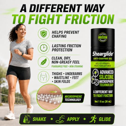 Shearglide Anti-Chafing Gel 1 oz - Gel-to-Powder Friction Relief for Running & Sports