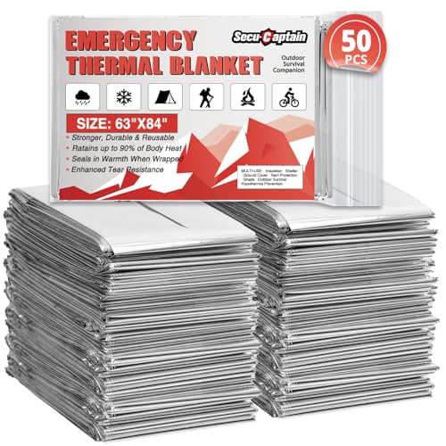 Silver Emergency Thermal Blankets 50 Pack Extra Large 84x63 Inches Survival Mylar Space Blankets