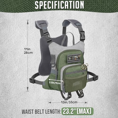 QualyQualy Green Fly Fishing Chest Pack Vest with Tackle Storage - M-11''