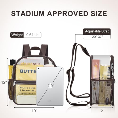Clear Stadium Backpack for Sports Events - Chocolate / Enhanced Strap