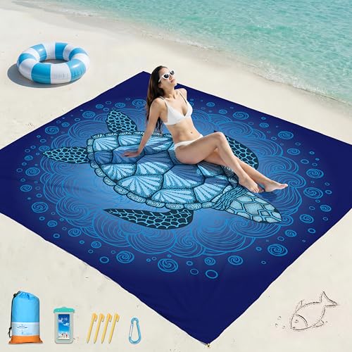 Oversized Waterproof Sandproof Beach Blanket 78x81 Inches - Turtle Pattern