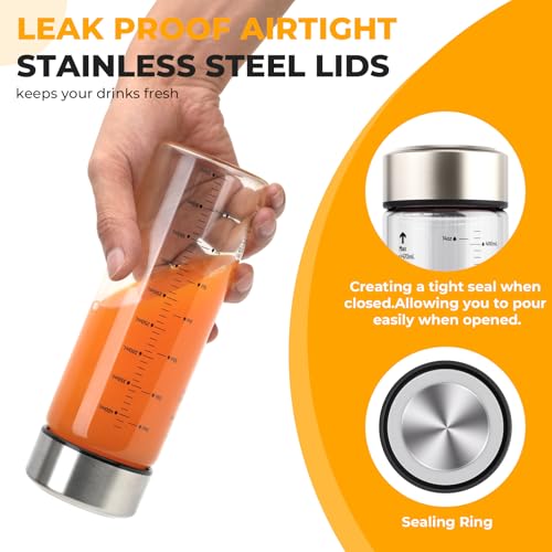 Clear 4-Pack 12oz Borosilicate Glass Juice Bottles with Leakproof Lids