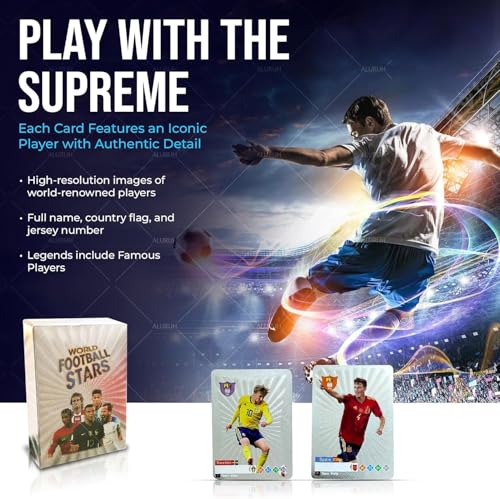 Soccer Trading Cards Set - 33 Unique Collectible Football Player Cards - White Variation