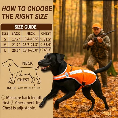 Reflective Dog Hunting Vest - Blaze Orange Safety Vest with Removable Bell, Waterproof, Lightweight (Size L)