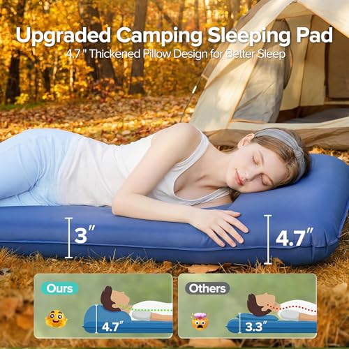 Self-Inflating Foam Sleeping Pad with Pillow for Camping - Thick & Quick Inflate