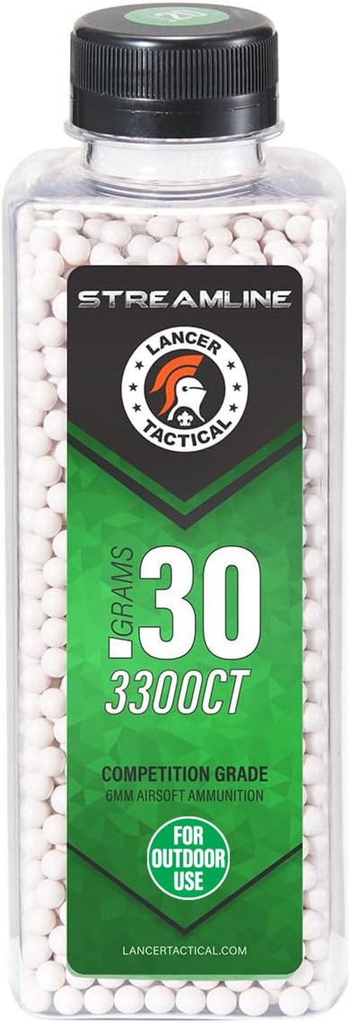 Lancer Tactical 3,300 Round 6mm Airsoft Outdoor Pellets 0.20g-0.30g, Bottle Size Competition Grade Outdoor BBS - Outdoor Field Compliant (Made in Taiwan)