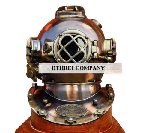 Scuba Diving Helmet | US Navy Mark V Divers Helmet | Deep Diving Helmet | Brown Antique Marine Diving Helmet Without Wooden Base