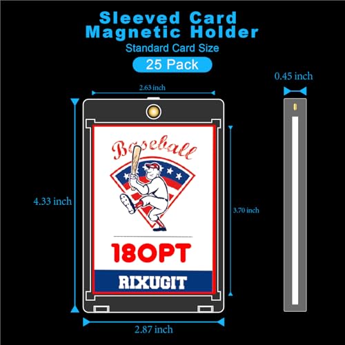 25-Pack 180pt Sleeved Card Magnetic Holders - Clear, UV Resistant, Fits Trading & Game Cards - Variation of 25ct 180PT Sleeved Card Holder