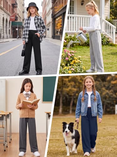 Girls Wide Leg Sweatpants with Pockets & Drawstring - 4 Pack, Large / Navy, Gray, Black