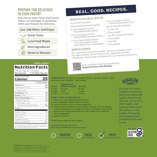 Augason Farms Vegetable Medley Blend 4-Gallon Pail, Certified Gluten Free, Emergency Food Supply, Everday Meals, 778 Servings