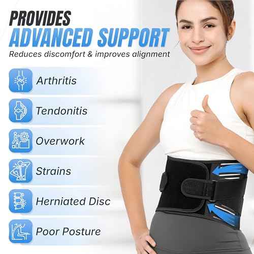 Back Brace for Lower Back Pain Relief | Sciatica Lumbar Support Belt for Men & Women, Adjustable Back Support Brace for Work & Daily Use, All-Day Comfort & Heavy-Duty Compression (Medium 33-38.9")