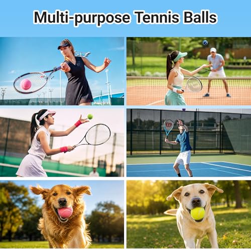 Tennis Balls 6 Pack for Practice & Dog Play - High Elasticity, Multi-Color