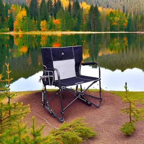 GCI OUTDOOR Freestyle Rocker with Side Table Camping Chair | Portable Folding Rocking Chair with Solid, Durable Armrests, Drink Holder & Comfortable Backrest ? Heathered Indigo