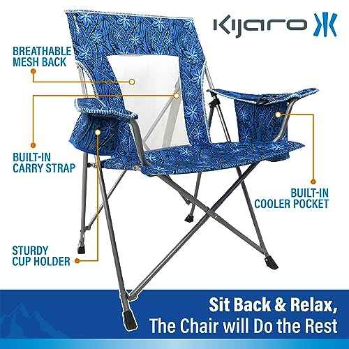 Portable Beach Chair for Adults - Kijaro Journey Print Beach Folding Chair, Steel Frame Foldable Beach Chair, High Beach Chair with Cooler Pocket, Outdoor Folding Chair
