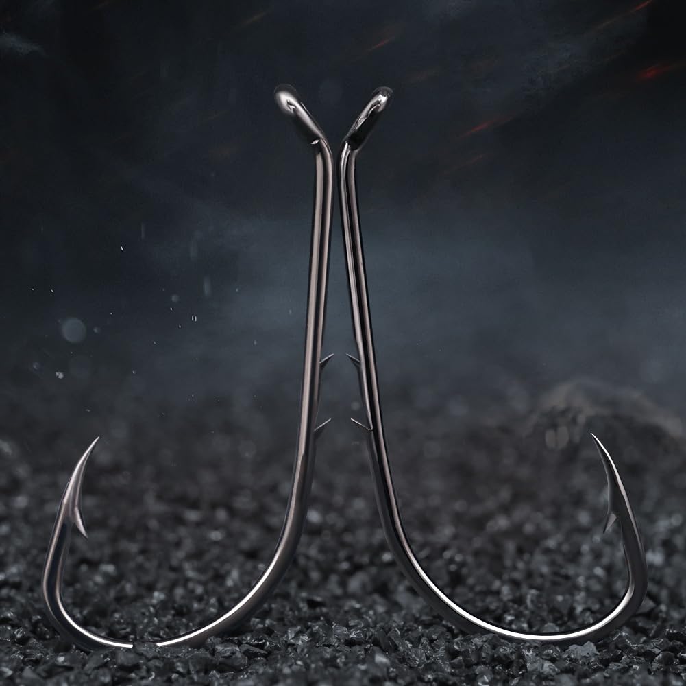 Baitholder Fishing Hooks 100 Pack - Double-Barbed Long Shank for Bluegill Bass Trout Walleye Black/Red, 8/0-#8 (2-Black, Size:8 100-Pack)