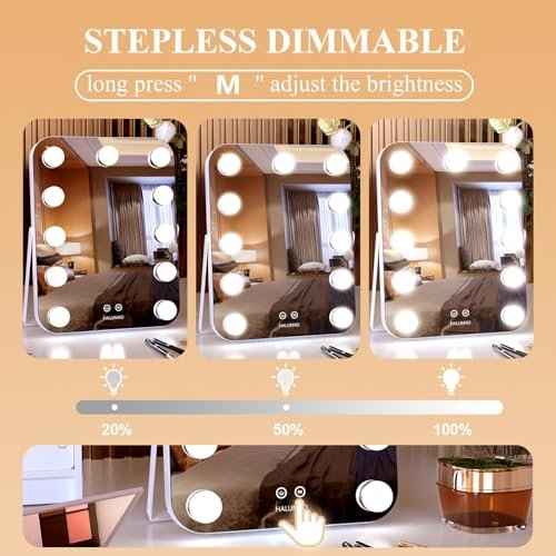 14.6" Vanity/Makeup Mirror with Lights, Hollywood Mirror with 11 Dimmable LED Bulbs,3 Color Modes,Touch Control