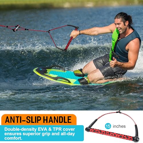 Wakeboard Rope 75ft with EVA Handle & Trick Handle - Red & Black 2-Section