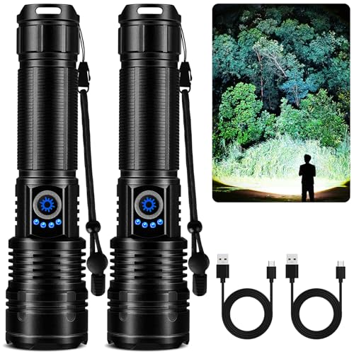 Rechargeable 99,000 Lumen LED Flashlight 2 Pack - Waterproof, 5 Modes, Long Battery Life