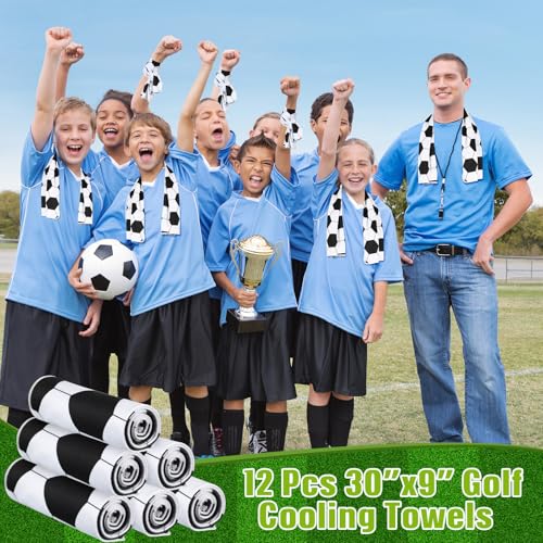 Mini Soccer Cooling Towels 30x9 Inches - Black & White Team Gift Set of 12