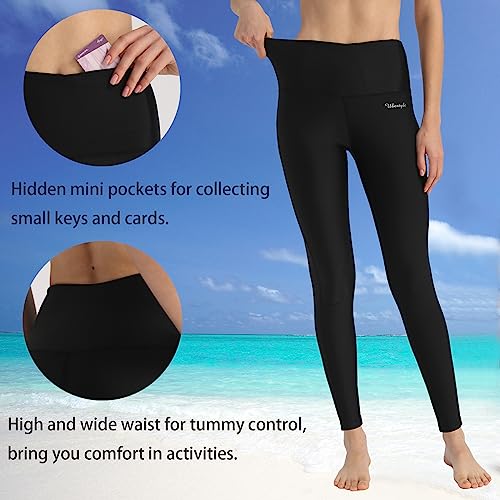 Women's High Waist Rash Guard Leggings UPF 50+ Swim Pants Medium Black