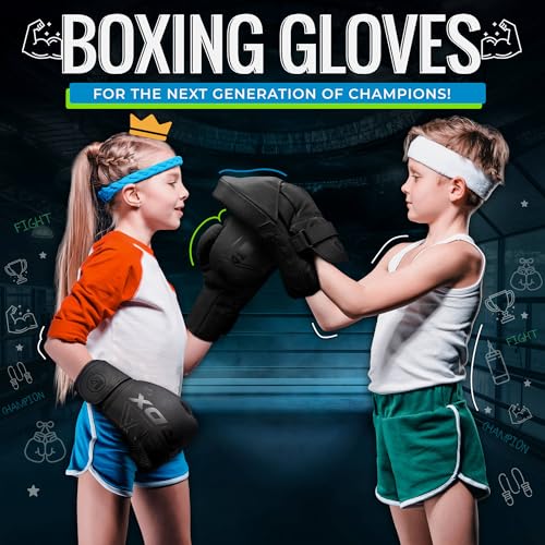 Kids Boxing Gloves 8 oz Black Sparring Muay Thai Leather Training Mitts
