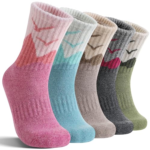 Women's Merino Wool Hiking Socks - Thermal Winter Boot Crew Cushion - Medium, Dark Coffee, Dark Green, Dark Gray, Pink, Blue
