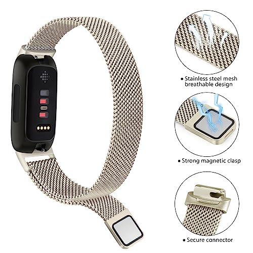 Champagne Gold Metal Fitbit Inspire 3 Band for Women Men Stainless Steel Adjustable Strap