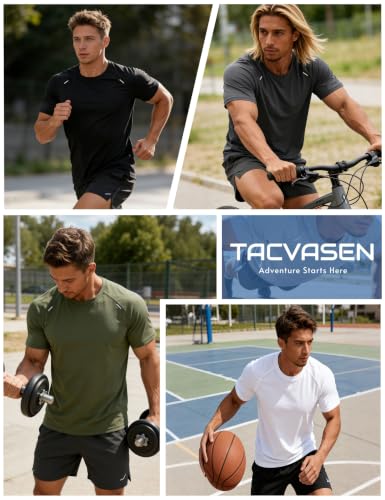 Men's Workout Shirts - Dry Fit Mesh Athletic T-Shirts Large Black