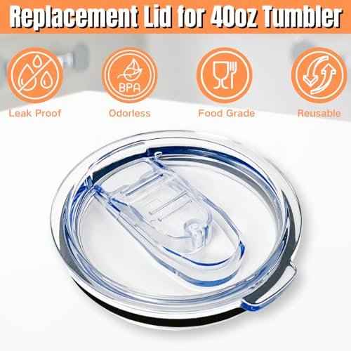 2 Pack 40 oz Replacement Lids Only Compatible with Silver Buffalo Stainless Steel Tumbler, Leak-Proof Splash Resistant Tumbler Top Replacement Reusable Tumbler Cover