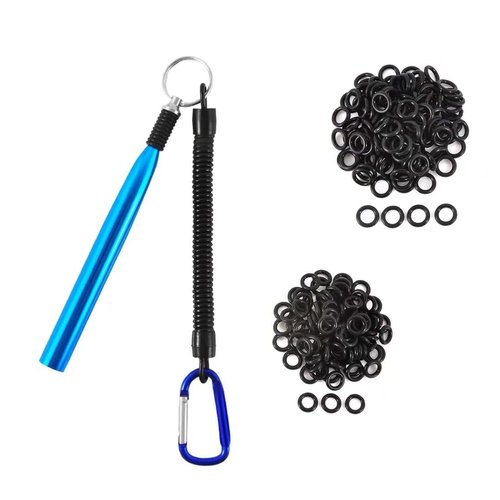 Fishfun Wacky Rig Tool with Silicone O Rings, 100Pcs for 3"-4" Senko Worms and 100Pcs for 5"-7" Worms. Easy Installation and Great Protection of Your Plastic Worms