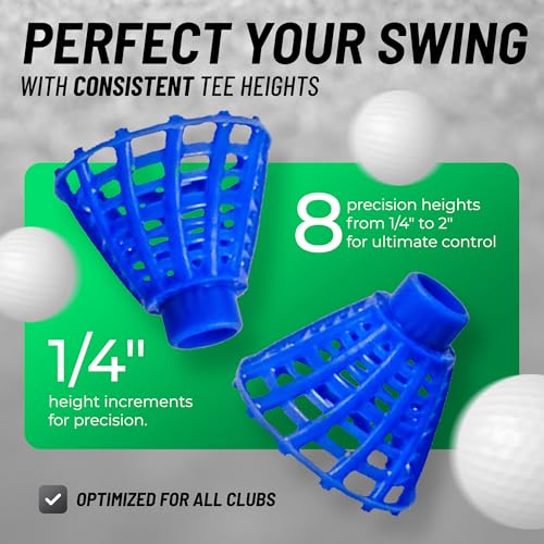 Golf Tees Set - Adjustable Height Plastic Tees for Indoor & Outdoor Use 8 Pack