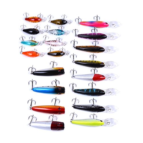 Aorace Fishing Lures Kit 20pcs - Minnow, Popper & Crank Baits for Saltwater & Freshwater