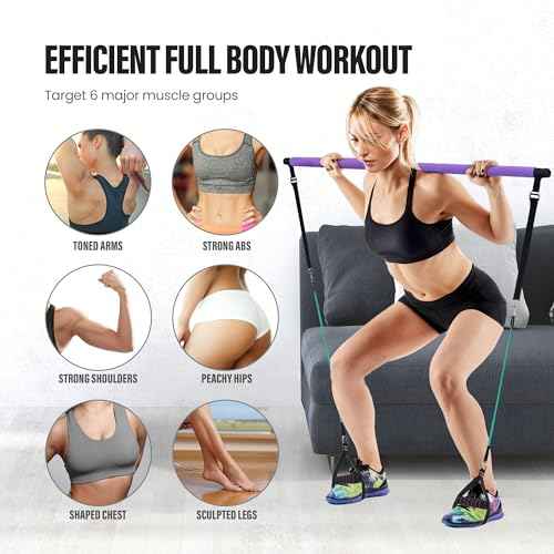 Upgraded Pilates Bar Kit ? 39¡± Adjustable Exercise Equipment for Men, Women with 6X 20, 30, 40 lbs Resistance Bands with Adjustment Buckle ? Pilates Equipment for Home Workouts for All Fitness Levels