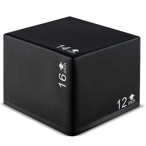 GYMAX Plyometric Jump Box, 3 in 1 Plyo Jumping Training Box with Non-Slip & Easy-to-Clean PU Cover, Heavy Foam Exercise Trainer for Home Gym, Multiple Options (16 x 14 x 12 inch)