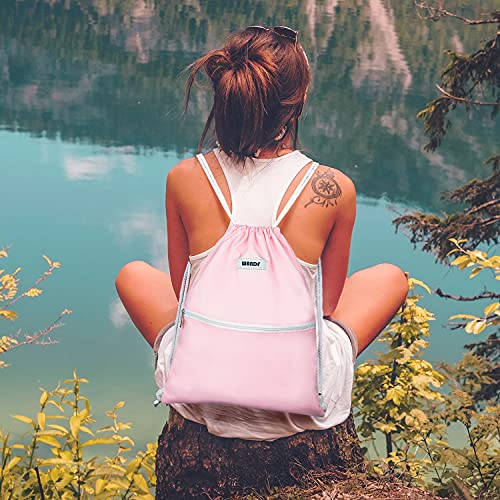 WANDF Light Pink Drawstring Gym Backpack - Foldable & Water-Resistant Sports Sack