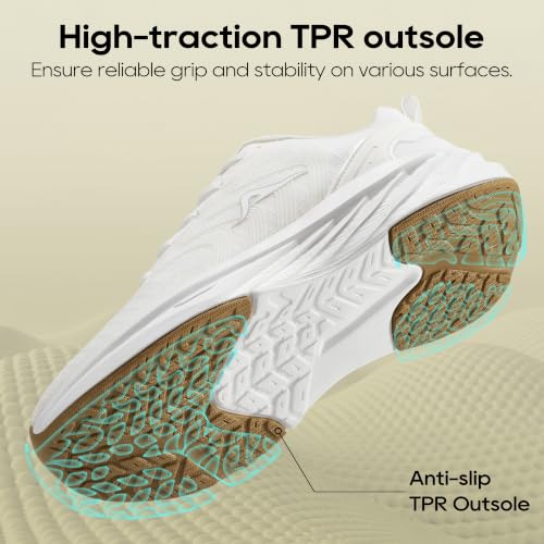 Ablanczoom Women's White Sneakers - Lightweight Breathable Casual Athletic Shoes with Cushioned Non-Slip Sole - Size 8