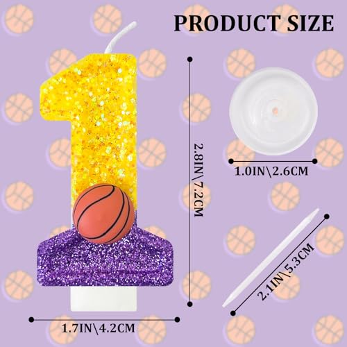 Basketball Number 11 Birthday Candle - Purple Gold Cake Topper for Sports Party