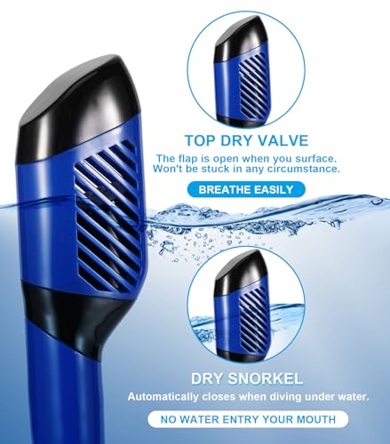 Deep Blue Adult Snorkeling Mask with Anti-Fog & Top Dry Valve - L/XL