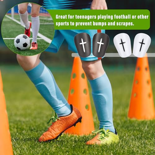 Mini Soccer Shin Guards 2 Pairs Black & White Impact Protection for Men Women