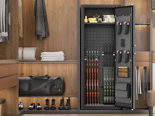 Greenvelly 10 Rifles Gun Safe, Quick Release Gun Safe with Adjustable Shelves and Rifle Rack, Locking Gun Cabinet for rifles and pistols,Home office,Shotgun(Assembly Required, Black)