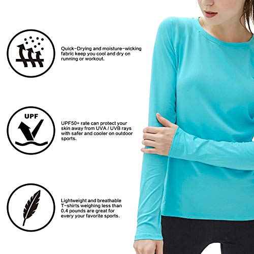 isnowood Women's Sun Protection Long Sleeve Shirts, UPF 50+ UV Rash Guard Swim Shirt, Workout Hiking Running Athletic Tops