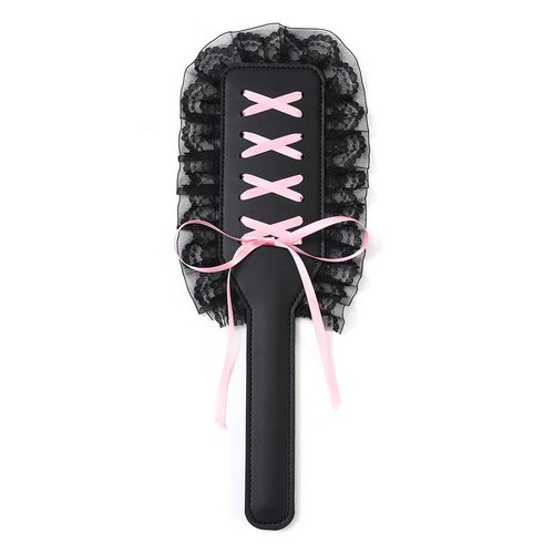 WOMLIGERI Leather Lace Horse Riding Crop Faux Leather Paddle 13'' Horse Training Paddle Ribbon Lace Decorated for Sports Training (Pink)