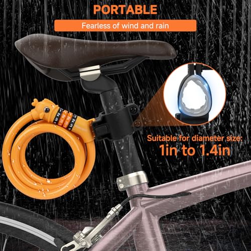 Cute Orange 3.9ft Bike Lock with 4-Digit Resettable Combination & Mounting Bracket