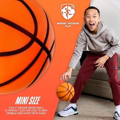 Nerf Quietcourt Silent Foam Basketball - Mini Size 7 Inches - Never Goes Flat - Orange