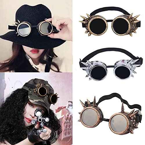 Steampunk Goggles Vintage silver stud welding glasses motorcycle goggles Gothic Cosplay Sunglasse