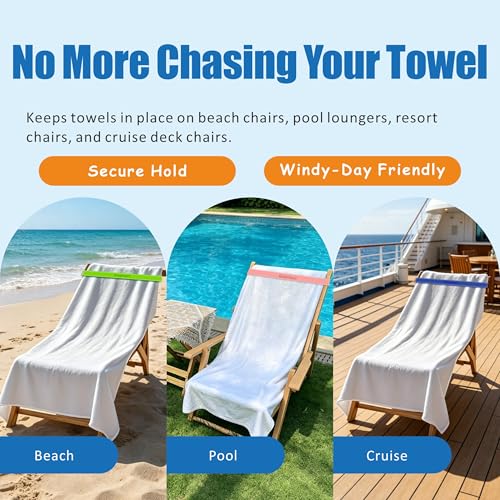 Beach & Pool Towel Bands 6-Pack with Storage Bag - Glow & Regular Colors