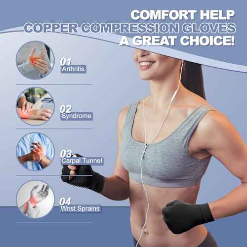 DRNAIETY 2 Pairs Copper Arthritis Compression Gloves for Women and Men, for Arthritis Hand Pain, Anti-Slip, Fingerless, Comfortable for Work, Kept in Motion (Medium)