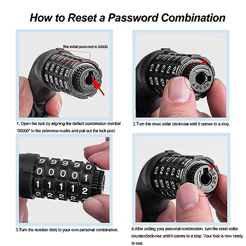 Heavy Duty Bike Chain Lock 3.2FT Resettable Combination Black - Anti-Theft